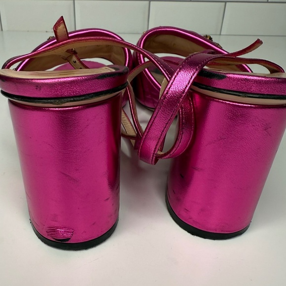 Gucci Pink Metallic Marmont Sandals with Crystal GG – Size 39 - Picture 4 of 10